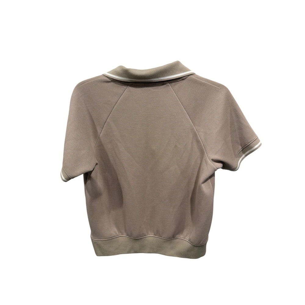 Spanx Polo Shirt Tan AirEssentials Short Sleeve V-Neck Tipped Ribbed Hem Small - Picture 3 of 4